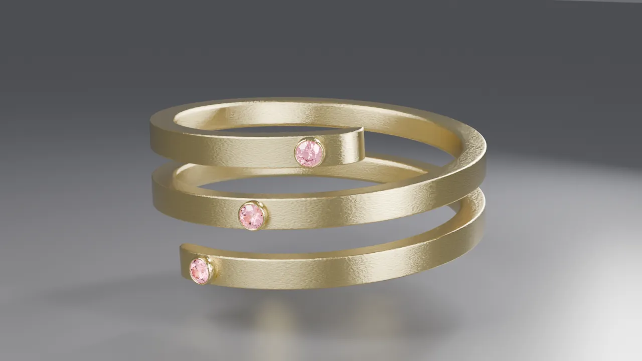 Bague Spire en or jaune, trois pierres roses